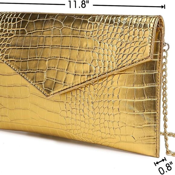 Envelope Clutch Purse for Women Leather Handbag Evening Bag with Detachable Chai - Picture 5 of 8